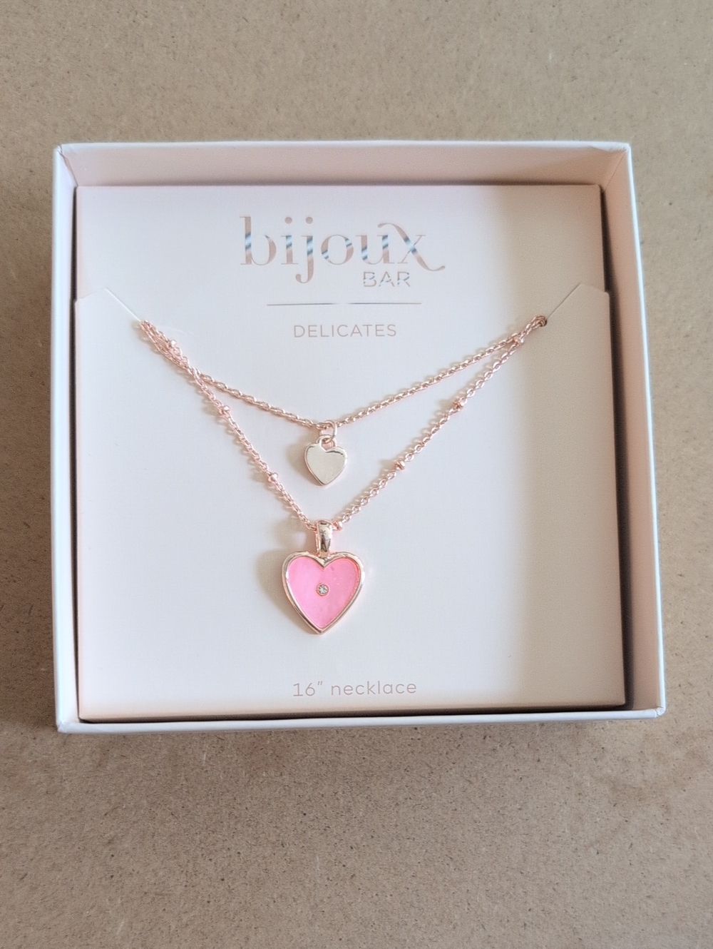 Delicates Pink Heart Layered Necklace - Rose Gold